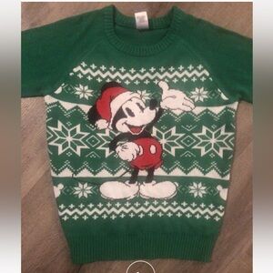 Disney Mickey Mouse Christmas Sweater Size Large Green White Excellent